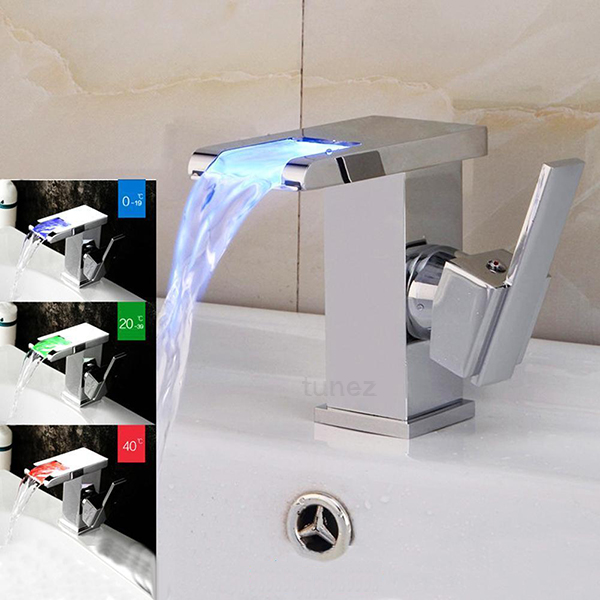Details About Bathroom Kitchen Sink Mixer Waterfall Tap Basin Faucet Led Rgb Colour Changing