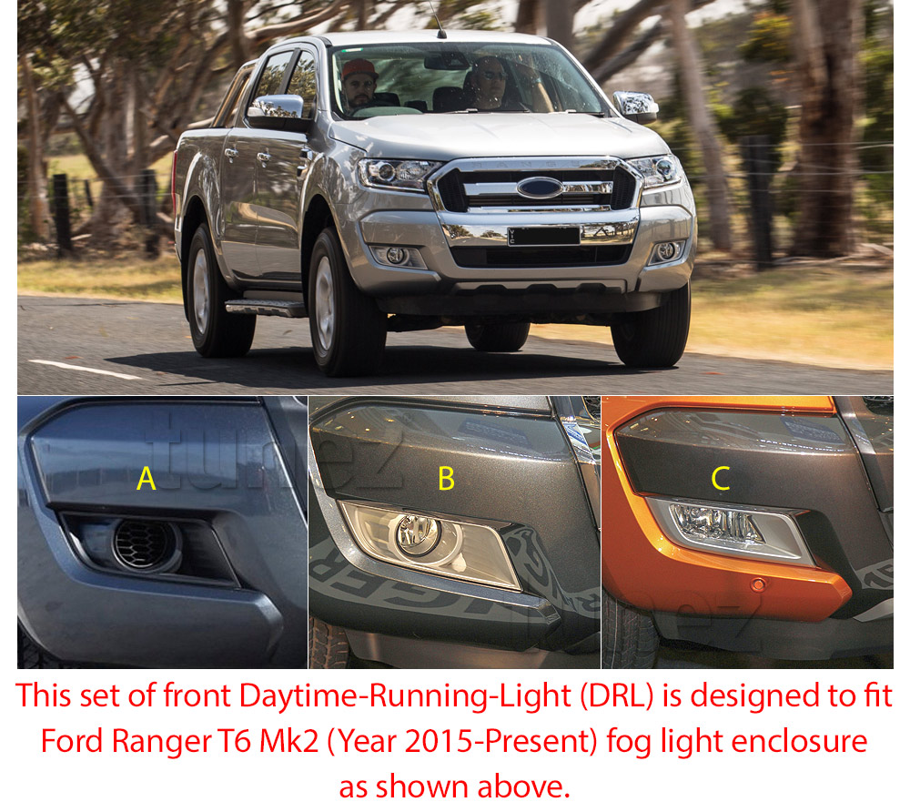 DRL13 COB Chip On Board Ford Ranger PX2 PX 2 MK2 Series MKII T6 Wildtrak XL XLS XLT LED Fog Light UK United Kingdom USA Australia Europe Daytime Day Running Light DRL Day-Running-Light Lamp Front Lights With Turn Signal Light Amber White For Car Aftermarket Pair 2015 2016 2017 2018 Limited2 Limited 