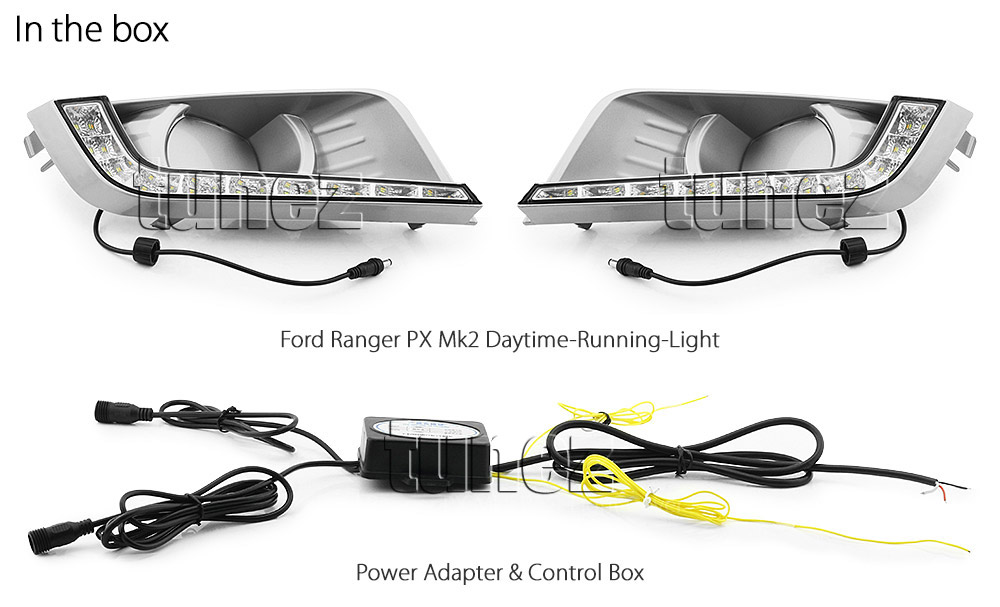 DRL01 Ford Ranger PX2 PX 2 MK2 Series MKII T6 Wildtrak XL XLS XLT LED Fog Light UK United Kingdom USA Australia Europe Daytime Day Running Light DRL Day-Running-Light Lamp Front Lights With Turn Signal Light Amber White For Car Aftermarket Pair 2015 2016 2017 2018 Limited2 Limited 