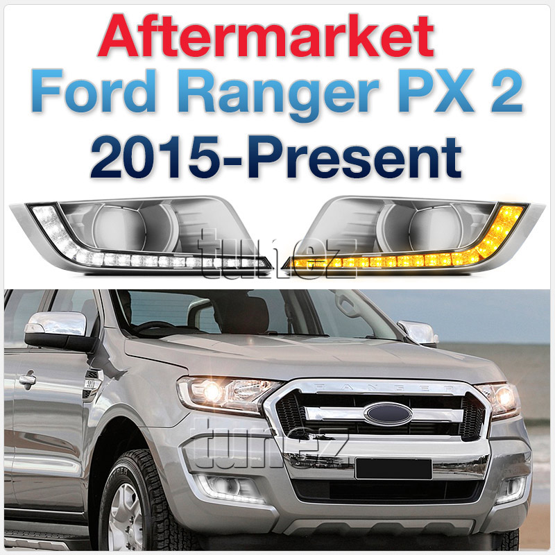 DRL01 Ford Ranger PX2 PX 2 MK2 Series MKII T6 Wildtrak XL XLS XLT LED Fog Light UK United Kingdom USA Australia Europe Daytime Day Running Light DRL Day-Running-Light Lamp Front Lights With Turn Signal Light Amber White For Car Aftermarket Pair 2015 2016 2017 2018 Limited2 Limited 