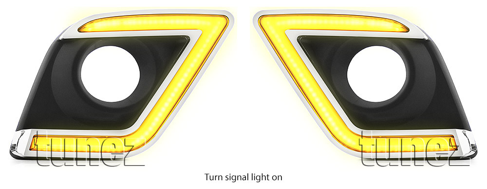 DRL02 Toyota Hilux 8th Generation Gen Series AN120 AN130 SR SR5 Workmate Hi-Rider Icon Active Invincible LED Fog Light UK United Kingdom USA Australia Europe Daytime Day Running Light DRL Day-Running-Light Lamp Front Lights With Turn Indicator Signal Light Amber White For Car Aftermarket Pair 2015 2016 2017 2018 