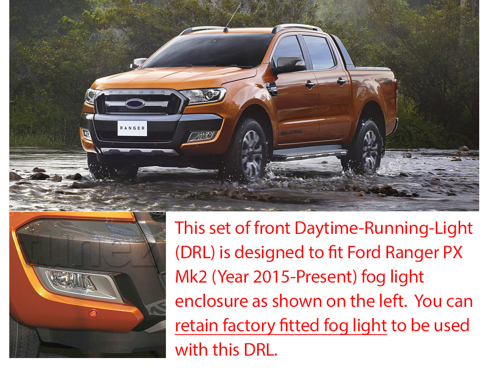 DRL15 COB Chip On Board Ford Ranger PX2 PX 2 MK2 Series MKII T6 Wildtrak XL XLS XLT LED Fog Light UK United Kingdom USA Australia Europe Daytime Day Running Light DRL Day-Running-Light Lamp Front Lights With Turn Signal Light Amber White For Car Aftermarket Pair 2015 2016 2017 2018 Limited2 Limited 