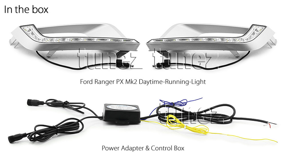 DRL03 Ford Ranger PX2 PX 2 MK2 Series MKII T6 Wildtrak XL XLS XLT LED Fog Light UK United Kingdom USA Australia Europe Daytime Day Running Light DRL Day-Running-Light Lamp Front Lights With Turn Signal Light Amber White For Car Aftermarket Pair 2015 2016 2017 2018 Limited2 Limited 