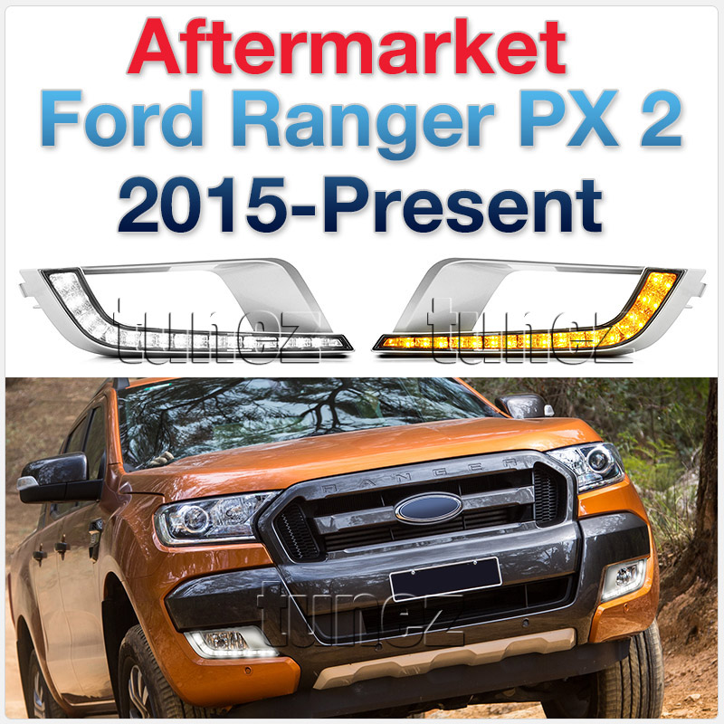 DRL03 Ford Ranger PX2 PX 2 MK2 Series MKII T6 Wildtrak XL XLS XLT LED Fog Light UK United Kingdom USA Australia Europe Daytime Day Running Light DRL Day-Running-Light Lamp Front Lights With Turn Signal Light Amber White For Car Aftermarket Pair 2015 2016 2017 2018 Limited2 Limited 