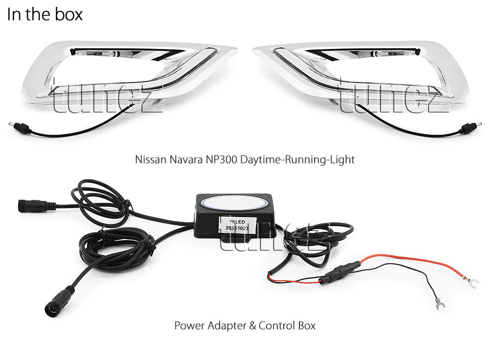 DRL09 Nissan Navara NP300 NP 300 D23 Series DX RX ST ST-X SL Visia Acenta Acenta+ N-Connecta Tekna LED Fog Light UK United Kingdom USA Australia Europe Daytime Day Running Light DRL Day-Running-Light Lamp Front Lights Light White Set Kit For Car Aftermarket Pair 2014 2015 2016 2017 2018 