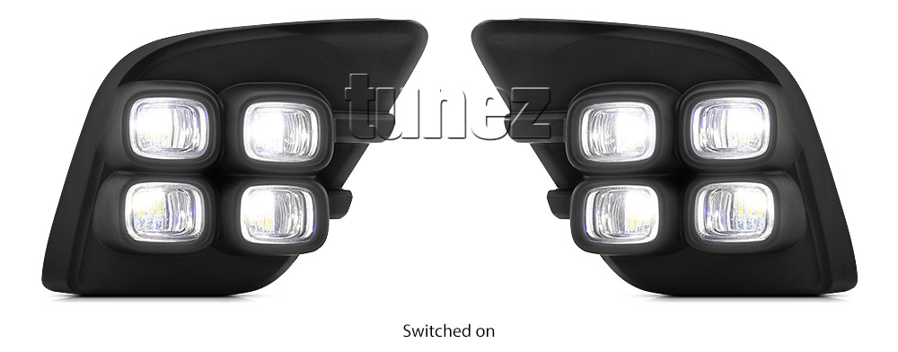 DRL12 Toyota Hilux 8th Generation Gen Series AN120 AN130 SR SR5 Workmate Hi-Rider Icon Active Invincible LED Fog Light UK United Kingdom USA Australia Europe Daytime Day Running Light DRL Day-Running-Light Lamp Front Lights With Turn Indicator Signal Light Amber White For Car Aftermarket Pair 2015 2016 2017 2018 Bezel 4 Bulb Four