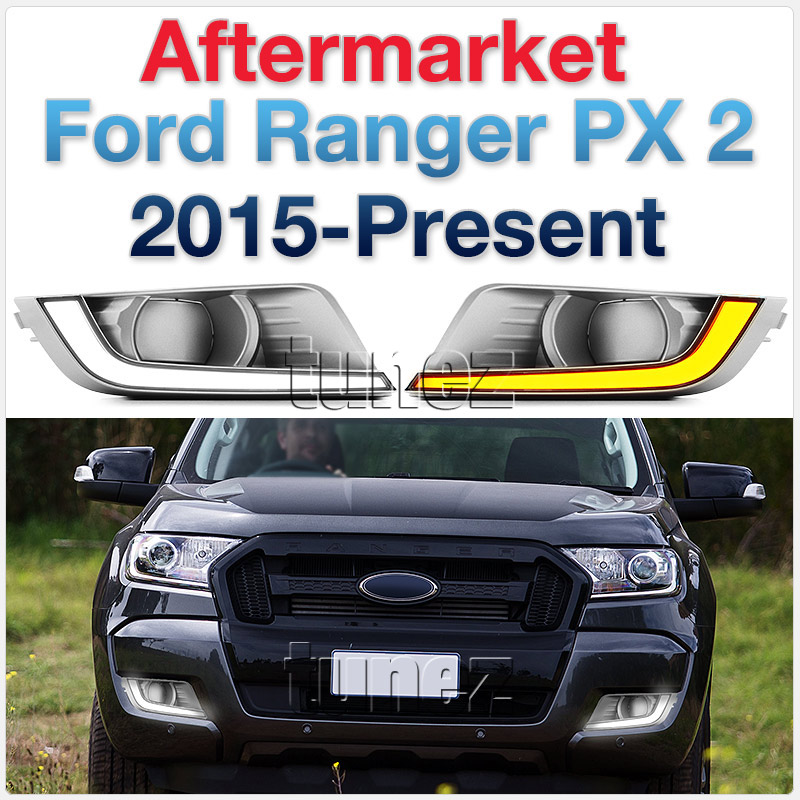 DRL13 COB Chip On Board Ford Ranger PX2 PX 2 MK2 Series MKII T6 Wildtrak XL XLS XLT LED Fog Light UK United Kingdom USA Australia Europe Daytime Day Running Light DRL Day-Running-Light Lamp Front Lights With Turn Signal Light Amber White For Car Aftermarket Pair 2015 2016 2017 2018 Limited2 Limited 