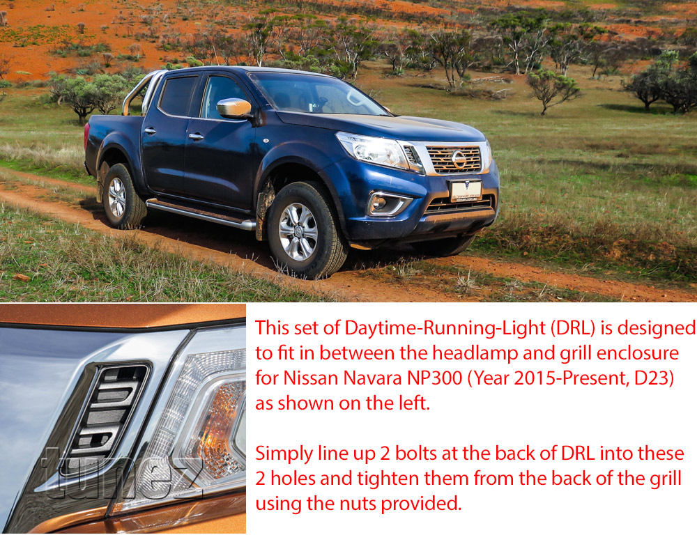 DRL16 Nissan Navara NP300 NP 300 D23 Series DX RX ST ST-X SL Visia Acenta Acenta+ N-Connecta Tekna LED Fog Light UK United Kingdom USA Australia Europe Daytime Day Running Light DRL Day-Running-Light Lamp Front Lights Light White Set Kit For Car Aftermarket Pair 2015 2016 2017 2018 2019