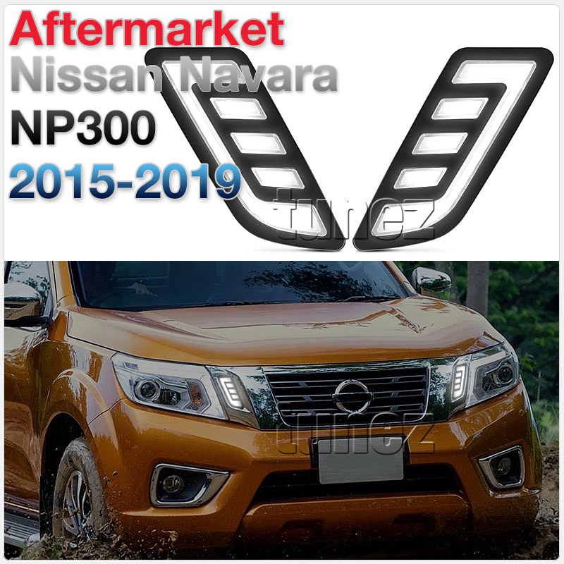 DRL16 Nissan Navara NP300 NP 300 D23 Series DX RX ST ST-X SL Visia Acenta Acenta+ N-Connecta Tekna LED Fog Light UK United Kingdom USA Australia Europe Daytime Day Running Light DRL Day-Running-Light Lamp Front Lights Light White Set Kit For Car Aftermarket Pair 2015 2016 2017 2018 2019