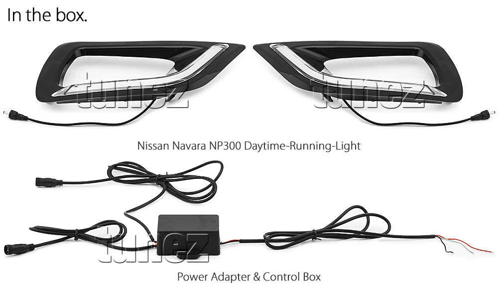 DRL18 Nissan Navara NP300 NP 300 D23 Series DX RX ST ST-X SL Visia Acenta Acenta+ N-Connecta Tekna LED Fog Light UK United Kingdom USA Australia Europe Daytime Day Running Light DRL Day-Running-Light Lamp Front Lights Light White Set Kit For Car Aftermarket Pair 2014 2015 2016 2017 2018 