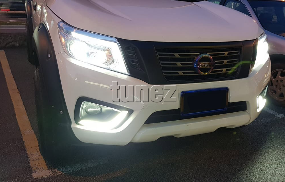 DRL18 Nissan Navara NP300 NP 300 D23 Series DX RX ST ST-X SL Visia Acenta Acenta+ N-Connecta Tekna LED Fog Light UK United Kingdom USA Australia Europe Daytime Day Running Light DRL Day-Running-Light Lamp Front Lights Light White Set Kit For Car Aftermarket Pair 2014 2015 2016 2017 2018 