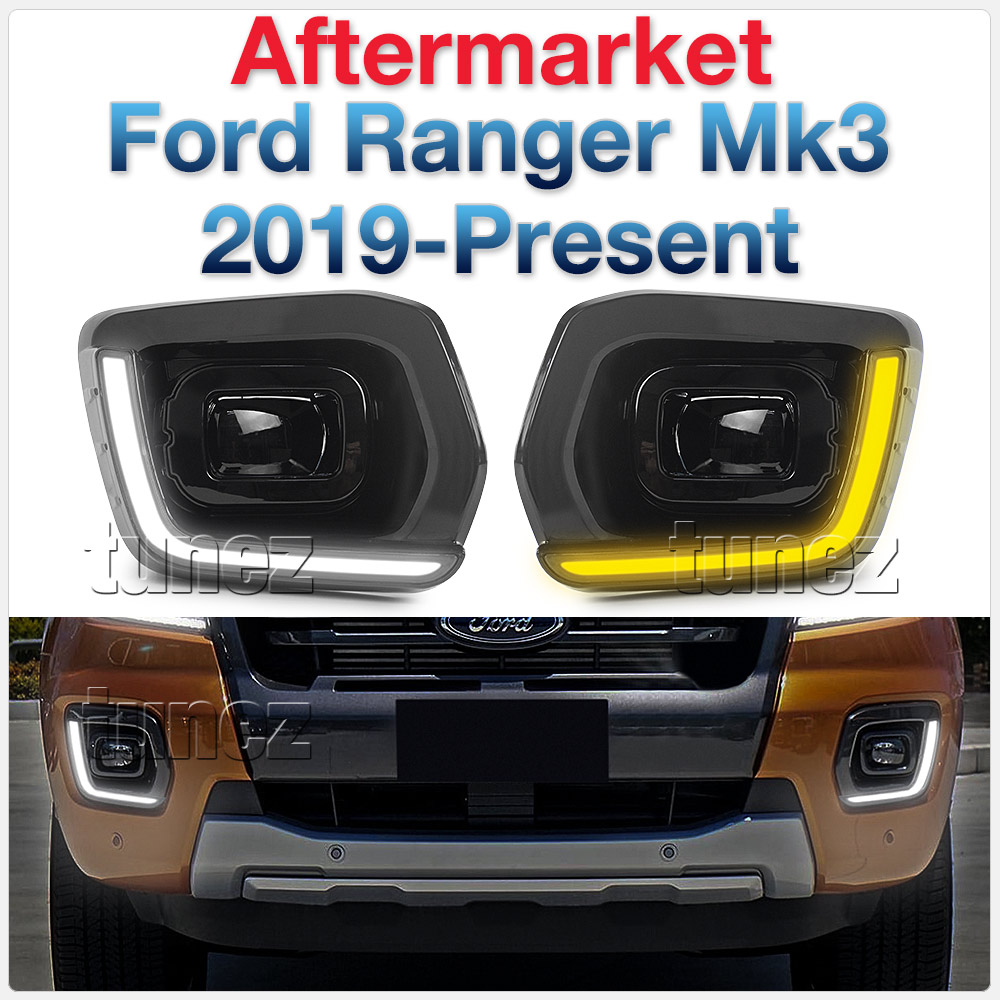 DRL22 Ford Ranger PX T6 MK3 MKIII Wildtrak 2019 2020 2021 OEM UK United Kingdom USA Australia Europe Daytime Day Running Light DRL Day-Running-Light Lamp Front Lights Light Sequential Turn Signal Indicators Set Kit For Car Aftermarket Pair Tunez