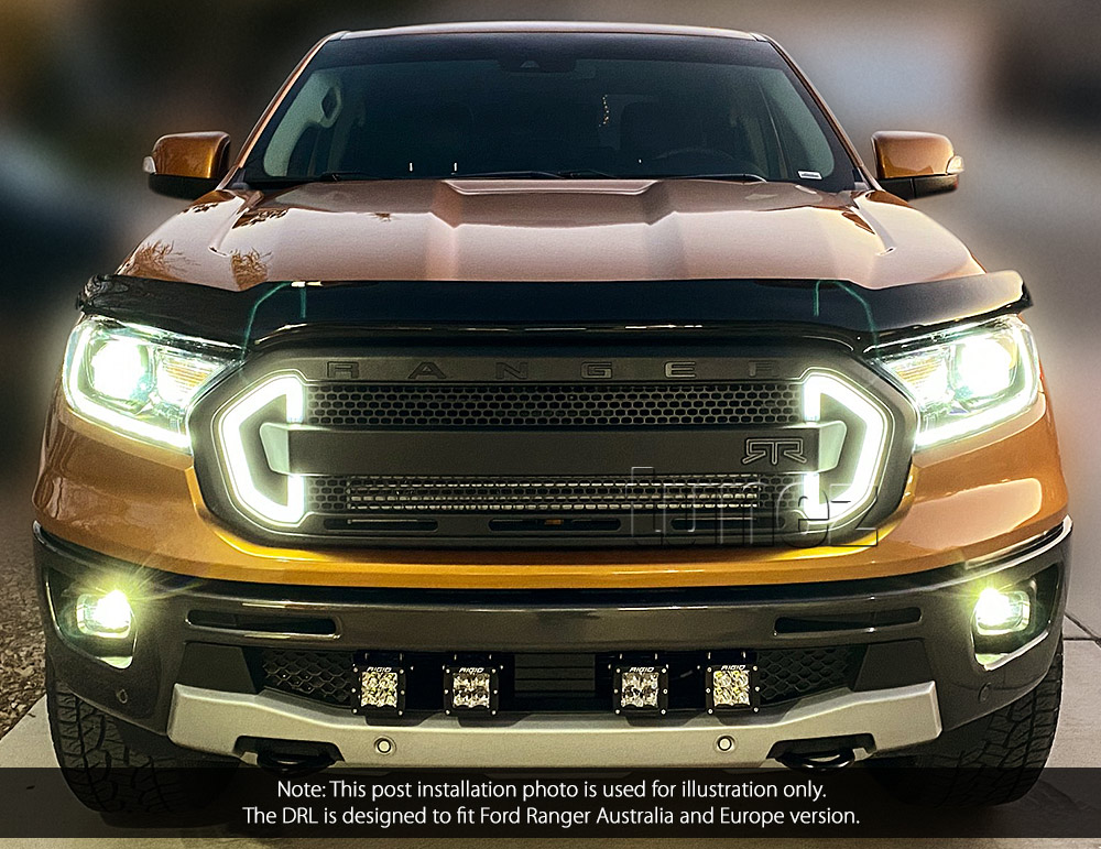 DRL25 Ford Ranger PX T6 MK3 MKIII Series Wildtrak XL XLS XLT FX4 Limited2 Limited 2 LED Fog Light UK United Kingdom USA Australia Europe Daytime Day Running Light DRL Day-Running-Light Lamp Front Lights White Turn Signal For Car Aftermarket Pair 2018 2019 2020 2021