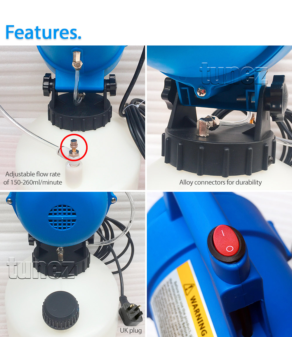 EN01 Electric Ultra Low Volume ULV Fogger Sprayer Mist Machine Oil Non-oil Water Liquid Solution Chemical Based Fumigation Disinfection Sanitisation Sterilisation Disinfectant Disinfect Fogging Fumigate 4.5 liter Electrical 5-meter cord Australian Plug British UK Plug Adjustable Flow Rate