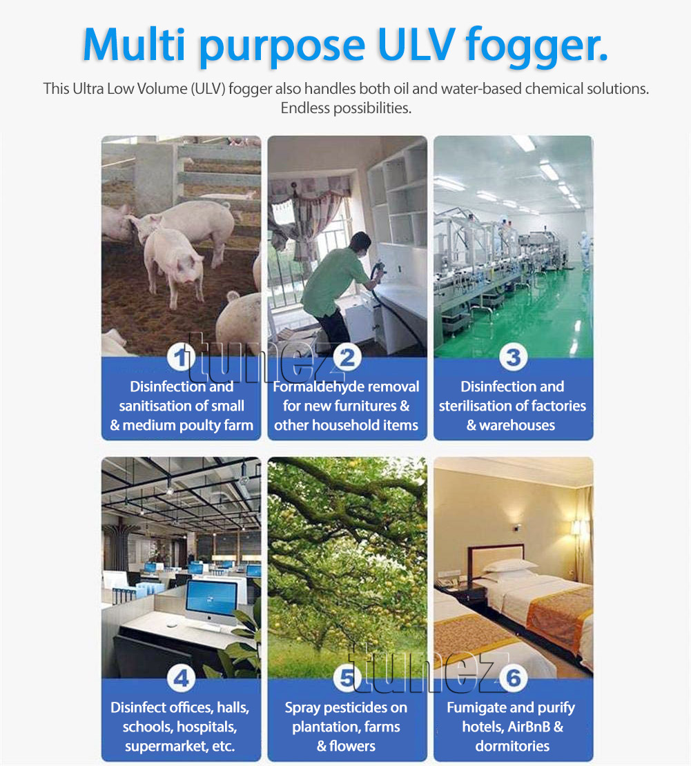 EN01 Electric Ultra Low Volume ULV Fogger Sprayer Mist Machine Oil Non-oil Water Liquid Solution Chemical Based Fumigation Disinfection Sanitisation Sterilisation Disinfectant Disinfect Fogging Fumigate 4.5 liter Electrical 5-meter cord Australian Plug British UK Plug Adjustable Flow Rate