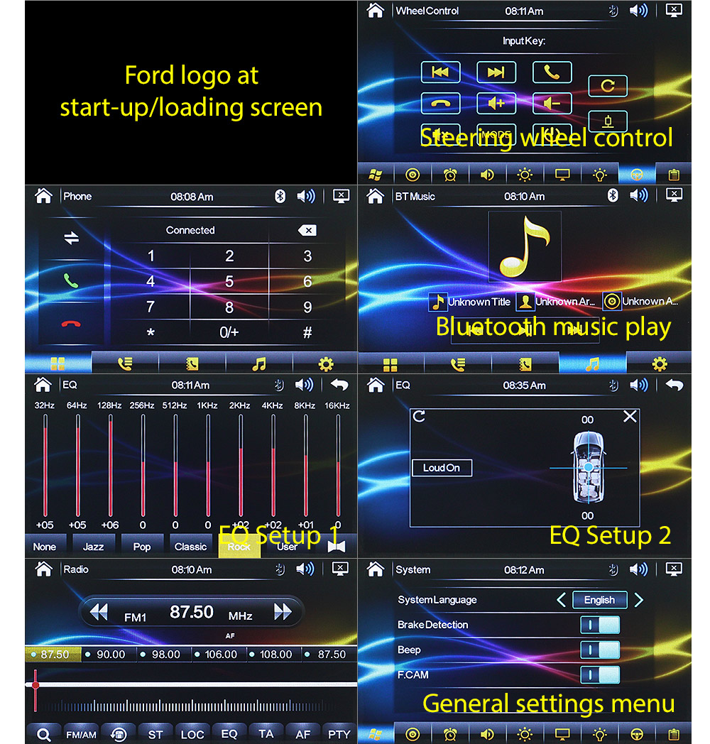 FC06DVD Ford Focus MK1 1998 1999 2000 2001 2002 2003 2004 1st Generation Gen 7-inch Double DIN Direct Loading design car DVD USB SD player FM radio stereo head unit details Aftermarket External and Internal Microphone Bluetooth RMVB AVI MP3 MP4 MKV 1080p Full High Definition FHD Fascia Facia Kit Plug & Play ISO Plug Wiring Harness Radio Adapter Steering Wheel Control Dimension Installation Free Reversing Camera Installation