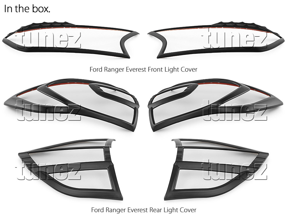 FEM01 Ford Everest UA UA2 MK2 Ambiente Titanium Trend Sport 2015 2016 2017 2018 2019 2020 Head Tail Rear Light Lamp Cover Cover Taillight Headlamp Headlight Matte Matt Black Aftermarket Pair Set