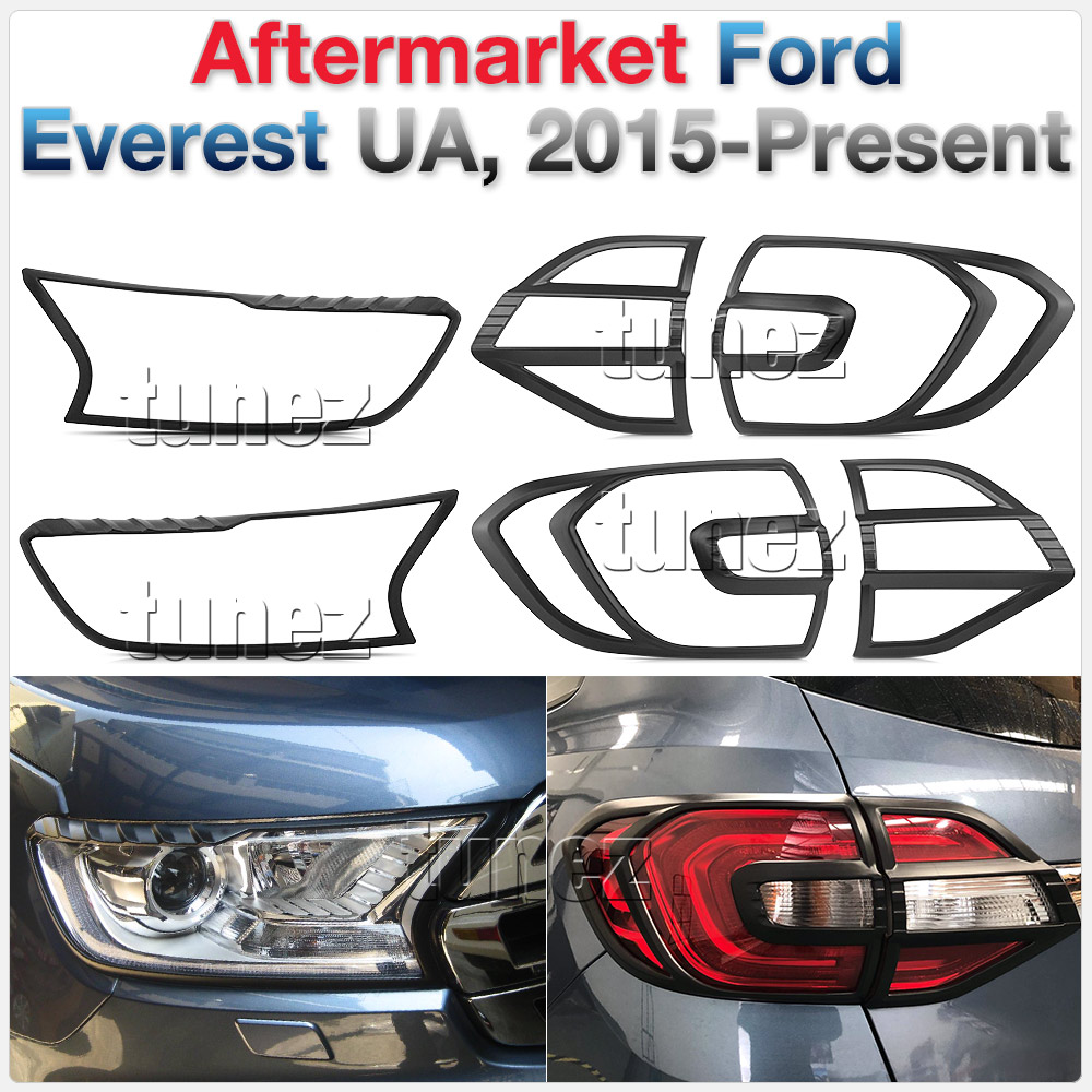 FEM01 Ford Everest UA UA2 MK2 Ambiente Titanium Trend Sport 2015 2016 2017 2018 2019 2020 Head Tail Rear Light Lamp Cover Cover Taillight Headlamp Headlight Matte Matt Black Aftermarket Pair Set