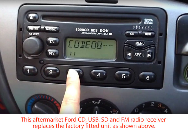 FF09CD Aftermarket Ford Connect Cougar Explorer Fiesta Focus Mondeo Puma Transit 6000 CD Fascia Kit Facia ISO Plug Wiring Harness Plug & Play Single DIN Universal CD MP3 USB slot reader SD Card Port FM Radio Budget Value For Money Best On eBay Blue Illumination ID3 Tag 3.5mm AUX-In 4 X 52W 18-month warranty Quality Trust 