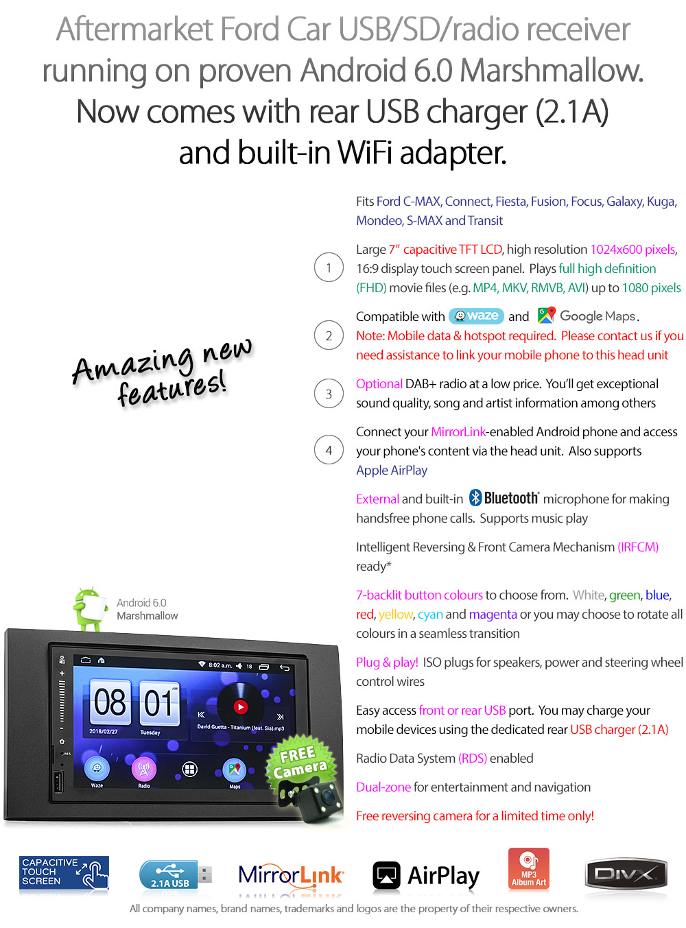 Android MP3 Player Stereo Radio For Ford Focus Transit Connect Mondeo