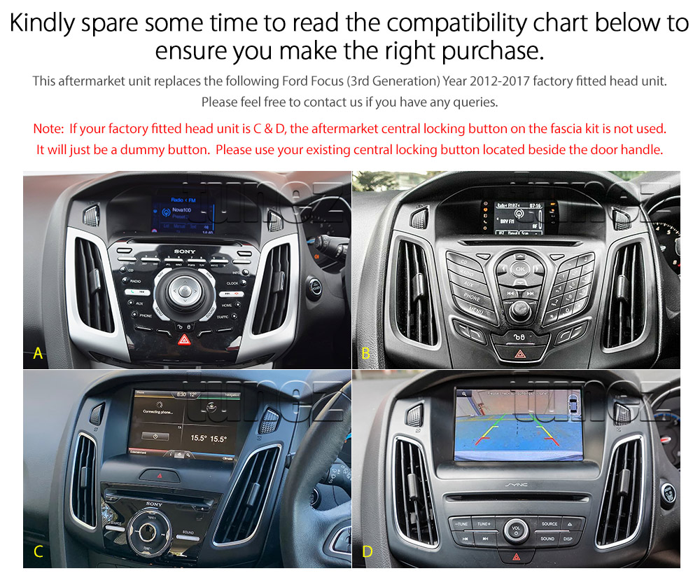 FF32AND GPS Aftermarket Ford Focus 3rd Second Generation Gen Year 2012 2013 2014 2015 2016 2017 9-inch touchscreen Universal Double DIN Latest Australia UK European USA Original CarPlay Android Auto 10 Car USB player radio stereo 4G LTE WiFi head unit details Aftermarket External and Internal Microphone Bluetooth Europe Sat Nav Navi Plug and Play ISO Plug Wiring Harness Matching Fascia Kit Facia Free Reversing Camera Album Art ID3 Tag RMVB MP3 MP4 AVI MKV Full High Definition FHD 1080p DAB+ Digital Radio DAB + Connects2 CTSIZ001.2