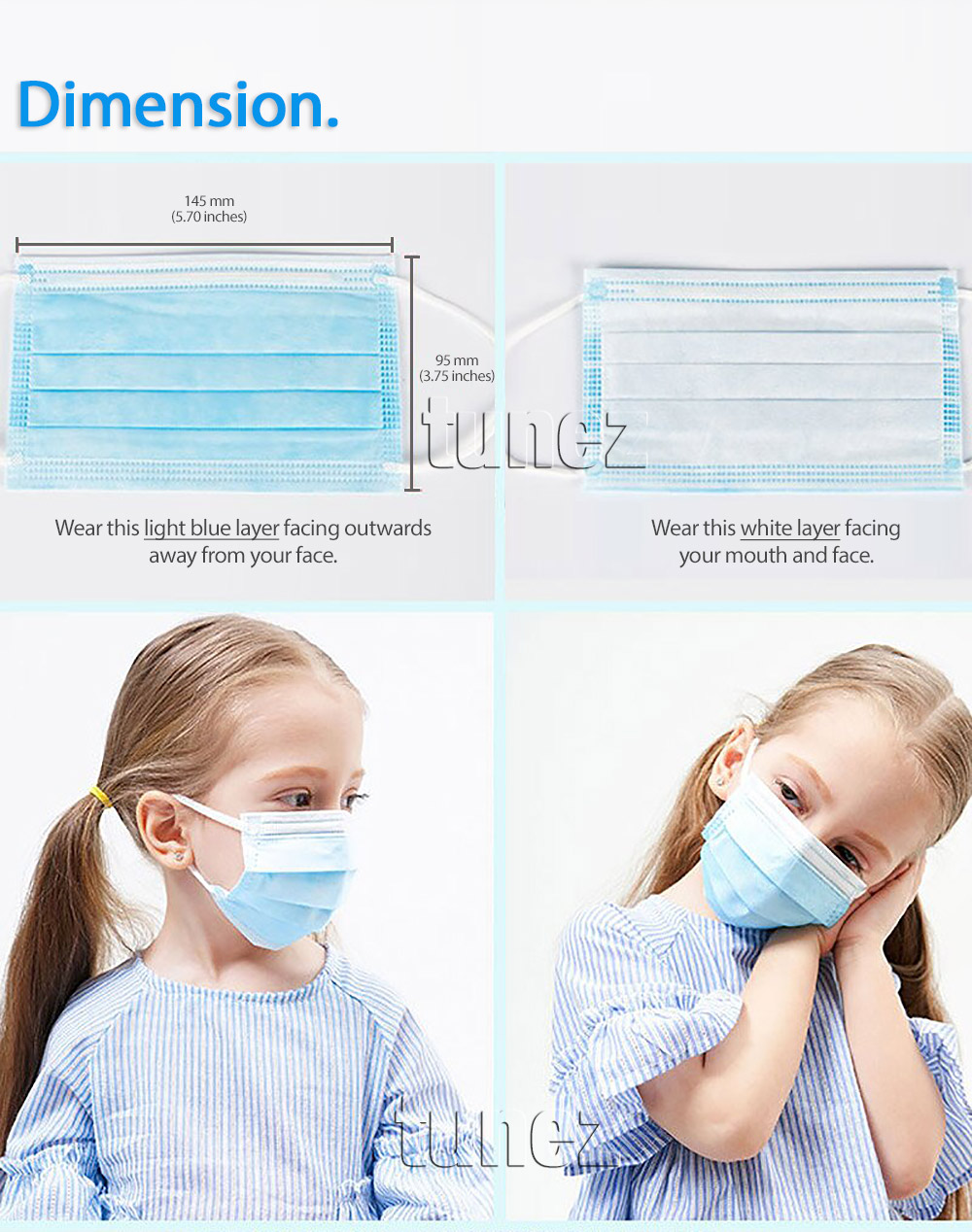 FM02 Kids Children Child Age 4 to 12 Medical Procedure Facial Mask Face 50 pieces 3 Ply Layers Disposable Mouth 3 Protective Non Woven Hygiene Hygienically Individually Packed Dustproof Bacteria Blue Green Ear Loop Aluminium Nose Guard Hypoallergenic Filtration Efficiency BFE 95%