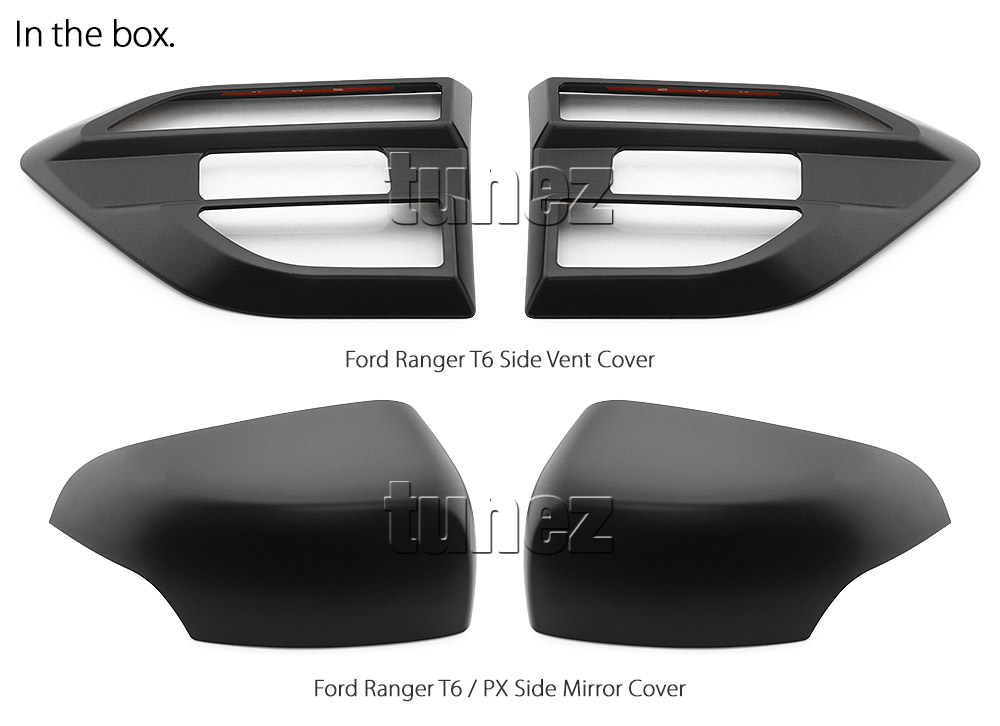 FRM02 Ford Ranger PX MK2 MK3 MKII MKIII T6 Wildtrak XL XLS XLT Limited 2 Side Mirror Vent Cover Matte Matt Black FX4 M-Sport Look For Car Aftermarket Pair 2015 2016 2017 2018 2019 2020 Australia United Kingdom UK European Europe USA tunez