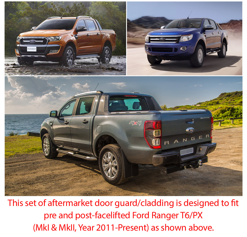 FRM10 Ford Ranger PX T6 MK1 MK2 PX1 PX2 XL XLT XLS Wildtrak Limited2 Limited 2 Set 4 piece Door Panel Bumper Cladding Guard Protector Rhino ABS Trim Generation Gen 2011 2012 2013 2014 2015 2016 2017 2018 2019 Matt Matte Material Black OEM Fitting Aftermarket