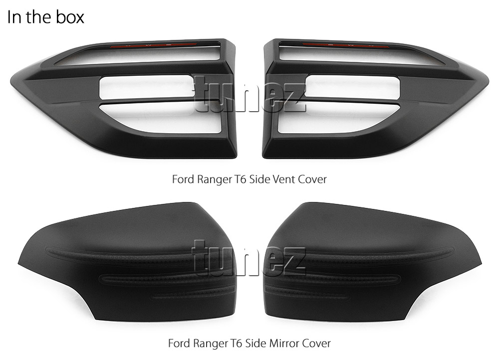 FRM02 FRM11 Ford Ranger PX MK2 MK3 MKII MKIII T6 Wildtrak XL XLS XLT Limited 2 Limited2 Side Mirror Vent Cover Matte Matt Black FX4 M-Sport Raptor Look For Car Aftermarket Pair 2015 2016 2017 2018 2019