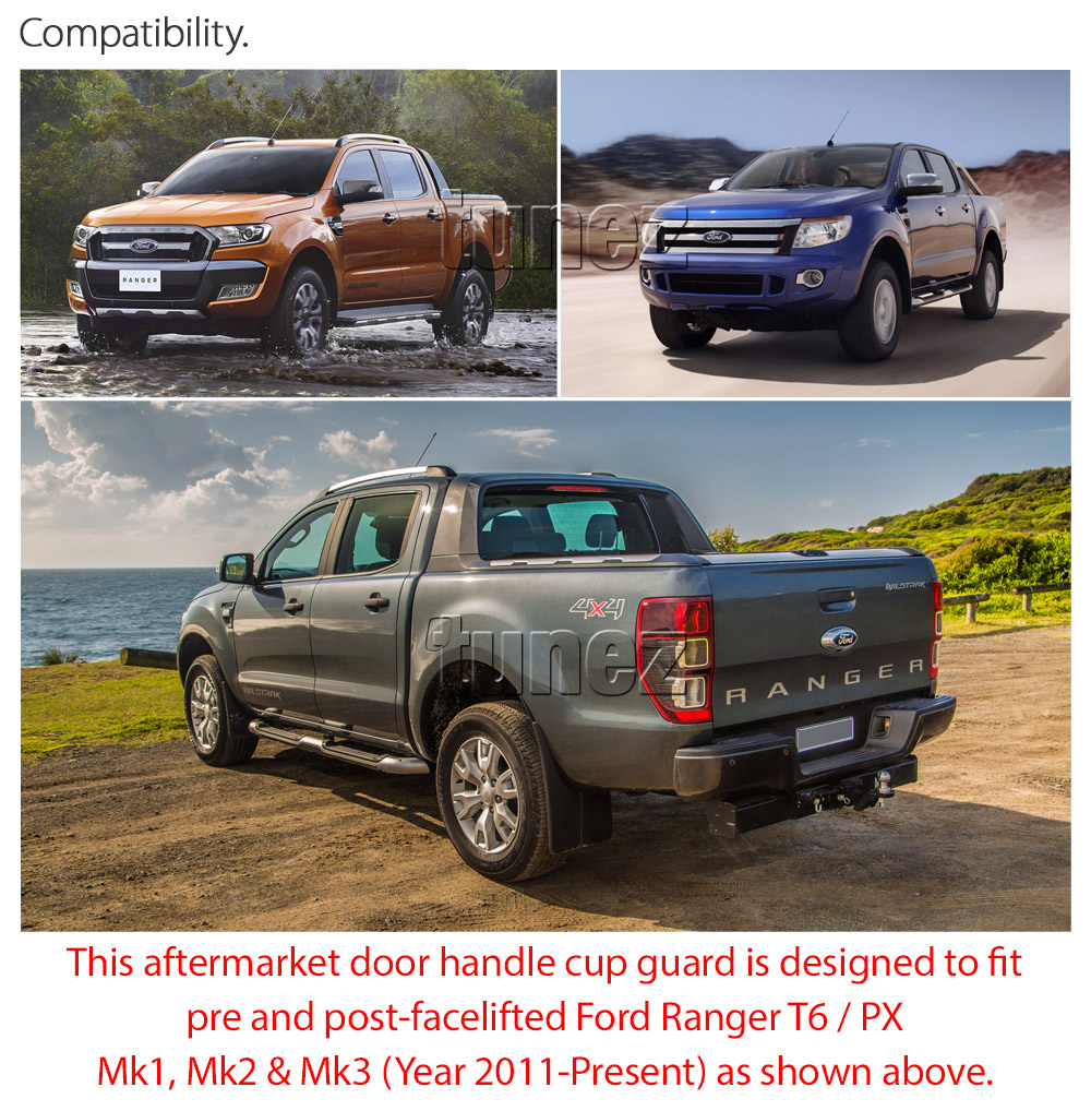 FRM17 Ford Ranger PX T6 MK1 MK2 MK3 MKII MKI MKIII Wildtrak FX4 XL XLS XLT Limited2 Limited 2 Smoked Smoke For Car Autotunez Tunez UK United Kingdom USA Australia Europe Matte Matt Black Night Dark Sky Series Edition Door Handle Cup Guard Protector Cover Passenger Front Rear Side For Car Aftermarket Set Pair 2014 2015 2016 2017 2018 2019 2020