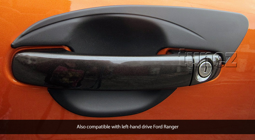 FRM17 Ford Ranger PX T6 MK1 MK2 MK3 MKII MKI MKIII Wildtrak FX4 XL XLS XLT Limited2 Limited 2 Smoked Smoke For Car Autotunez Tunez UK United Kingdom USA Australia Europe Matte Matt Black Night Dark Sky Series Edition Door Handle Cup Guard Protector Cover Passenger Front Rear Side For Car Aftermarket Set Pair 2014 2015 2016 2017 2018 2019 2020