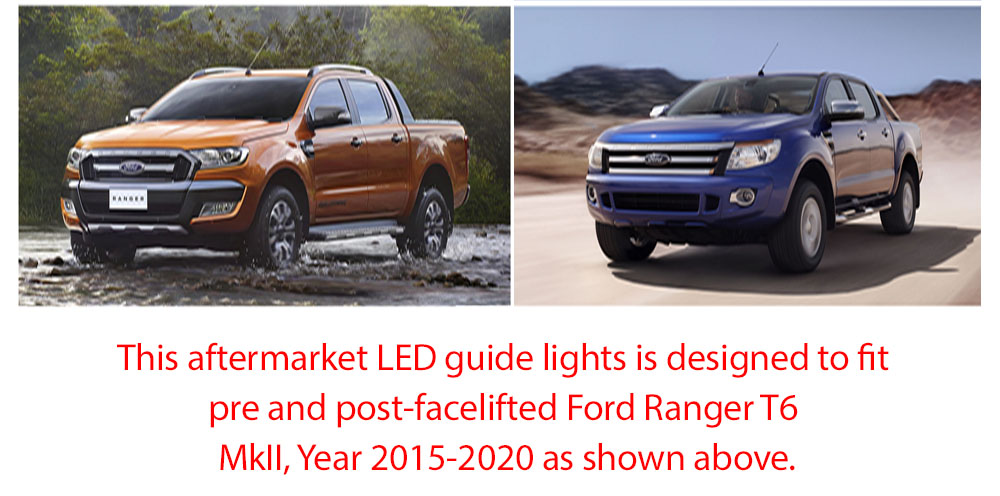 DRL17 Ford Ranger T6 Mk 2 Wildtrak XL XLS XLT LED Fog Light UK United Kingdom USA Australia Europe Daytime Day Running Light DRL Day-Running-Light Lamp Front Lights With Turn Signal Light White For Car Aftermarket Pair 2015 2016 2017 2018