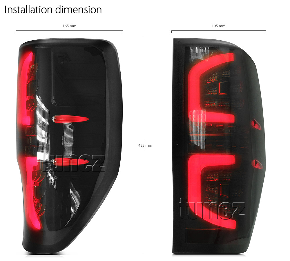 FRR01 Ford Ranger PX MK1 MK2 MKII MKI T6 Wildtrak XL XLS XLT LED Smoked LED Tail Rear Lamp Lights For Car Smoke AT Taillights Rear Lamp Light Aftermarket Pair