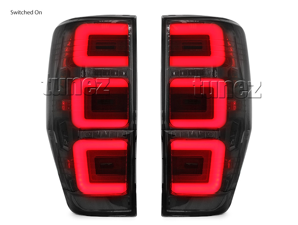 FRR03 Ford Ranger PX T6 MK1 MK2 MKII MKI Wildtrak XL XLS XLT Limited2 Limited 2 Smoked Smoke 3 Three LED Tail Rear Lamp Lights For Car Autotunez Tunez Taillights Rear Lamp Light Aftermarket Pair Raptor 2011 2012 2013 2014 2015 2016 2017 2018 2019