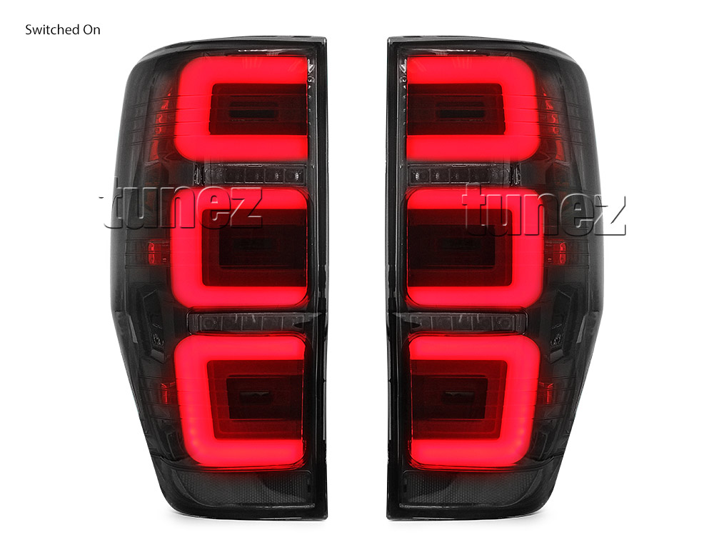 FRR12 Ford Ranger PX T6 Raptor Smoked Smoke Black Edition Styled Three U 3U Design LED Tail Rear Lamp Lights For Car Autotunez Tunez Taillights Rear Light OEM Aftermarket Pair Set 2018 2019 2020 2021 OEM Manufacturer Premier Series 1-Year 12-month Warranty Style Look 2.0 Bi Turbo CDI Bi-Turbo