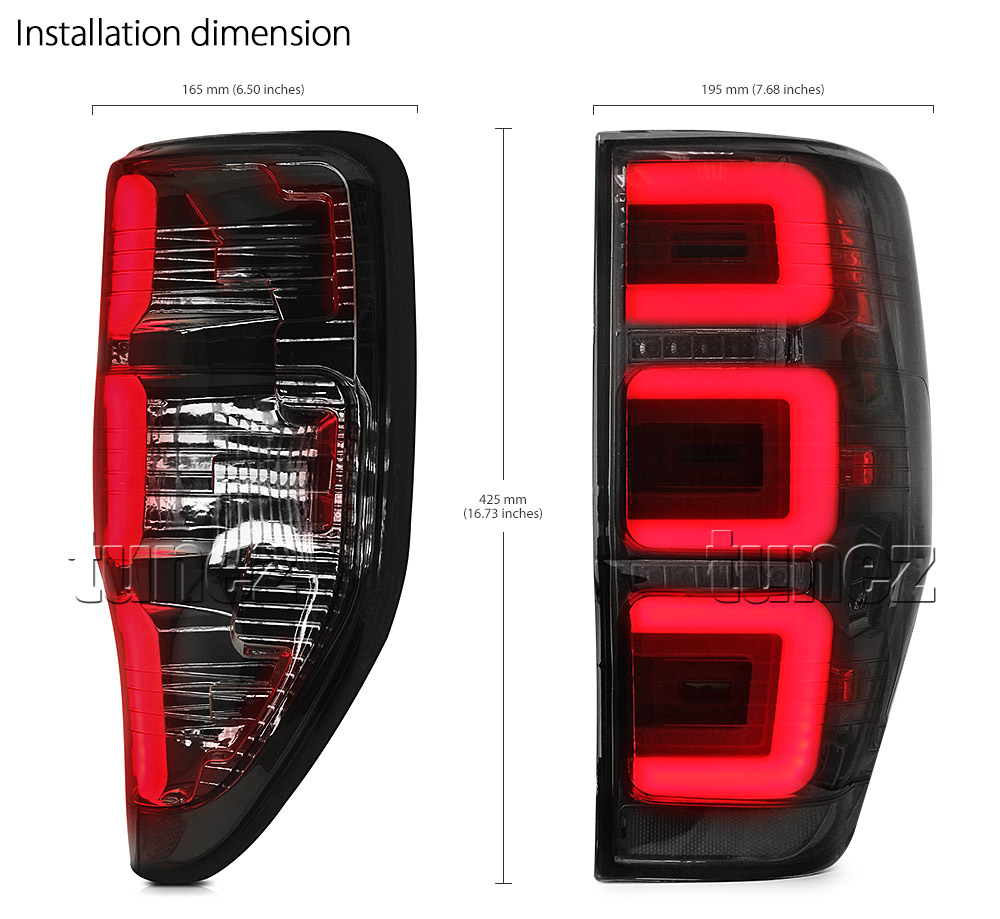 FRR03 Ford Ranger PX T6 MK1 MK2 MKII MKI Wildtrak XL XLS XLT Limited2 Limited 2 Smoked Smoke 3 Three LED Tail Rear Lamp Lights For Car Autotunez Tunez Taillights Rear Lamp Light Aftermarket Pair Raptor 2011 2012 2013 2014 2015 2016 2017 2018 2019