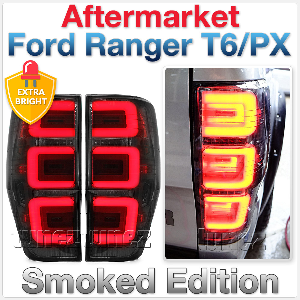 FRR03 Ford Ranger PX T6 MK1 MK2 MKII MKI Wildtrak XL XLS XLT Limited2 Limited 2 Smoked Smoke 3 Three LED Tail Rear Lamp Lights For Car Autotunez Tunez Taillights Rear Lamp Light Aftermarket Pair Raptor 2011 2012 2013 2014 2015 2016 2017 2018 2019
