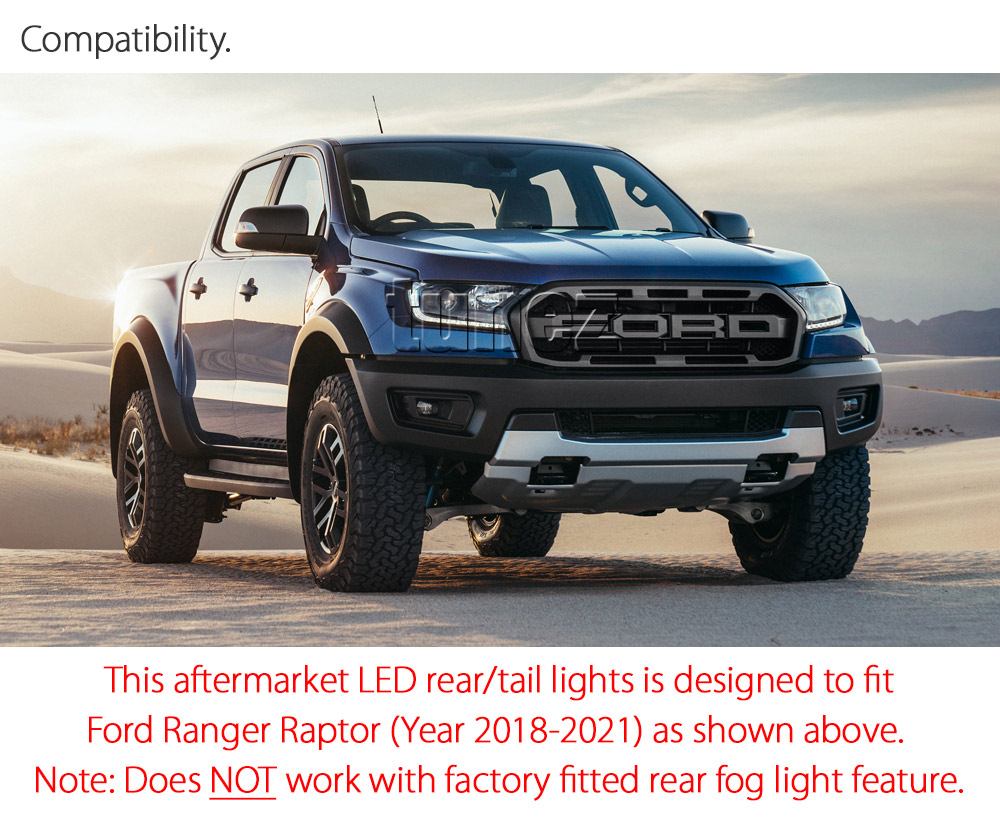 FRR25 Ford Ranger PX T6 Raptor Smoked Smoke F-150 F150 Black Edition Styled Three LED Tail Rear Lamp Lights For Car Autotunez Tunez Taillights Rear Light OEM Aftermarket Pair Set 2018 2019 2020 2021 OEM Manufacturer Premier Series 1-Year 12-month Warranty Style Look 2.0 Bi Turbo CDI Bi-Turbo