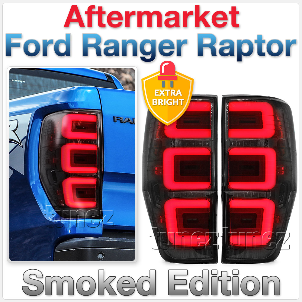 FRR12 Ford Ranger PX T6 Raptor Smoked Smoke Black Edition Styled Three U 3U Design LED Tail Rear Lamp Lights For Car Autotunez Tunez Taillights Rear Light OEM Aftermarket Pair Set 2018 2019 2020 2021 OEM Manufacturer Premier Series 1-Year 12-month Warranty Style Look 2.0 Bi Turbo CDI Bi-Turbo