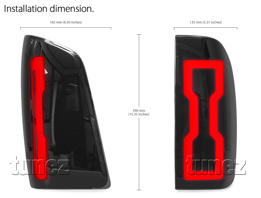 FRR18 Ford Ranger T5 PJ PK Mk1 Mk2 2007 2008 2009 2010 2011 XL XLT Hi-Rider Wildtrak Trim Edition Version Smoke Smoked Sequential Turn Signal Replacement OEM Standard Original Replace A Pair Set Left Right Side LH RH ABS Back Rear Tail Light Tail Lamp Head Taillights LED Bulb Type Aftermarket Tunez