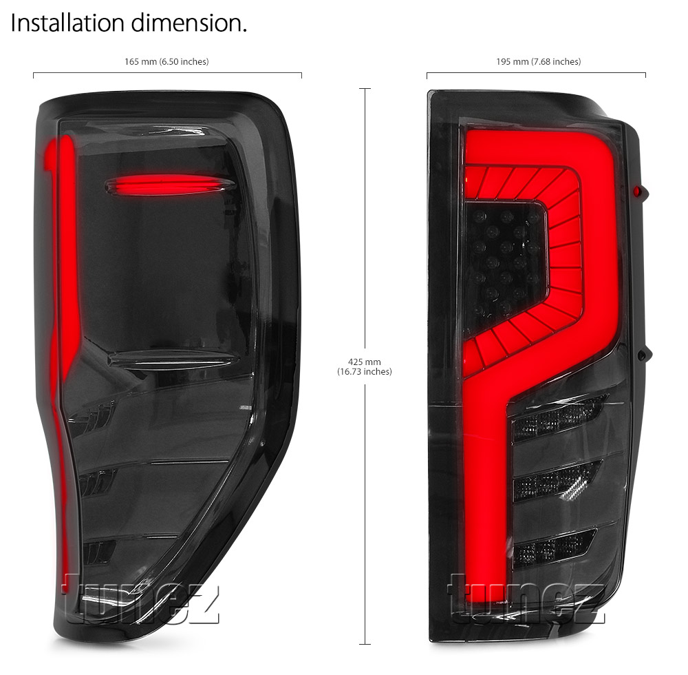 FRR21 Ford Ranger PX T6 Raptor Smoked Smoke F-150 F150 Falcon Wing Black Edition Styled Three LED Tail Rear Lamp Lights For Car Autotunez Tunez Taillights Rear Light OEM Aftermarket Pair Set 2018 2019 2020 2021 OEM Manufacturer Premier Series 1-Year 12-month Warranty Style Look 2.0 Bi Turbo CDI Bi-Turbo