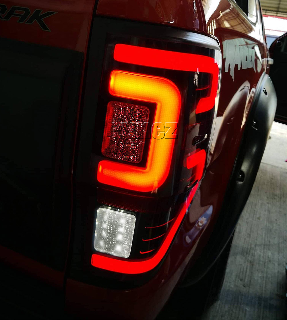 FRR20 Ford Ranger PX T6 Raptor Smoked Smoke F-150 F150 Falcon Wing Black Edition Styled Three LED Tail Rear Lamp Lights For Car Autotunez Tunez Taillights Rear Light OEM Aftermarket Pair Set 2018 2019 2020 2021 OEM Manufacturer Premier Series 1-Year 12-month Warranty Style Look 2.0 Bi Turbo CDI Bi-Turbo