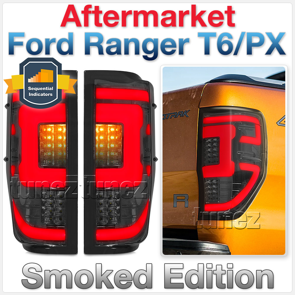 FRR09 Ford Ranger PX T6 MK1 MK2 MK3 MKI MKII MKIII Raptor FX4 Wildtrak XL XLS XLT Limited2 Limited 2 Smoked Smoke F-150 F150 Styled Three LED Tail Rear Lamp Lights For Car Autotunez Tunez Taillights Rear Light OEM Aftermarket Pair Set Raptor 2011 2012 2013 2014 2015 2016 2017 2018 2019 2020 2021 Turn Signal Indicators OEM Manufacturer Premier Series 1-Year 12-month Warranty Style Look