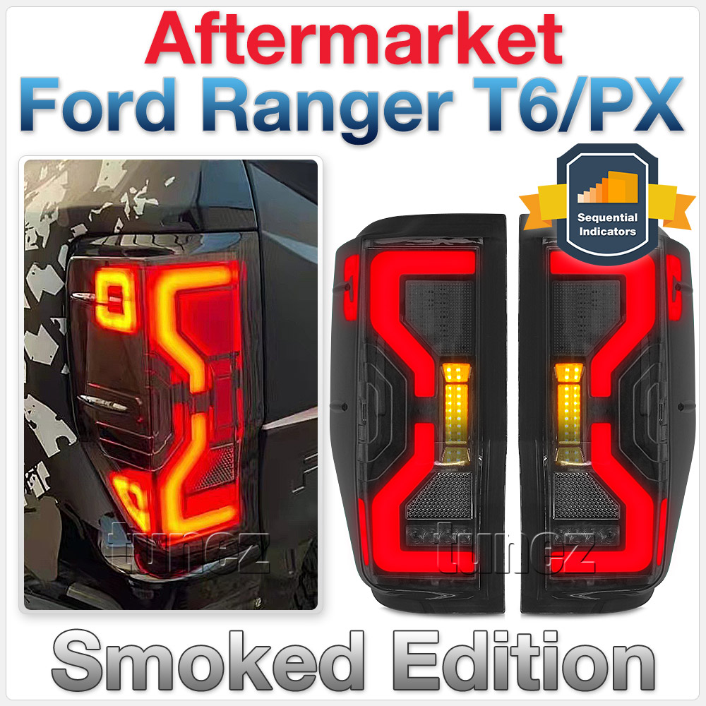 FRR22 Ford Ranger PX T6 MK1 MK2 MKI MKII MKIII MK3 Wildtrak XL XLS XLT Limited 2 Black Edition Smoked Smoke 2022 three-dimensional 3D Edition Full LED Tail Rear Lamp Lights For Car Truck Taillights Light Aftermarket Australia United Kingdom UK European Europe Pair Set Left Right 2011 2012 2013 2014 2015 2016 2017 2018 2019 2020 2021 Sequential Motion Turn Signal Indicators Reversing Reverse Tunez