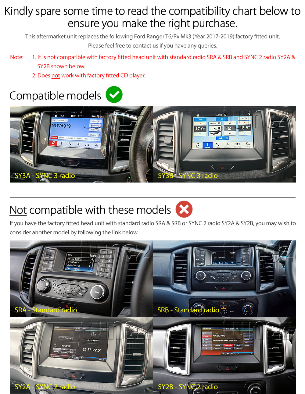 FRT603AND GPS Aftermarket Ford Ranger T6 PX Mk2 Mk 2 Mk3 Mk 3 2015 2016 2017 2018 2019 XL XLT XLS Wildtrak Limited2 Limited 2 SYNC 3 large 9-inch 9