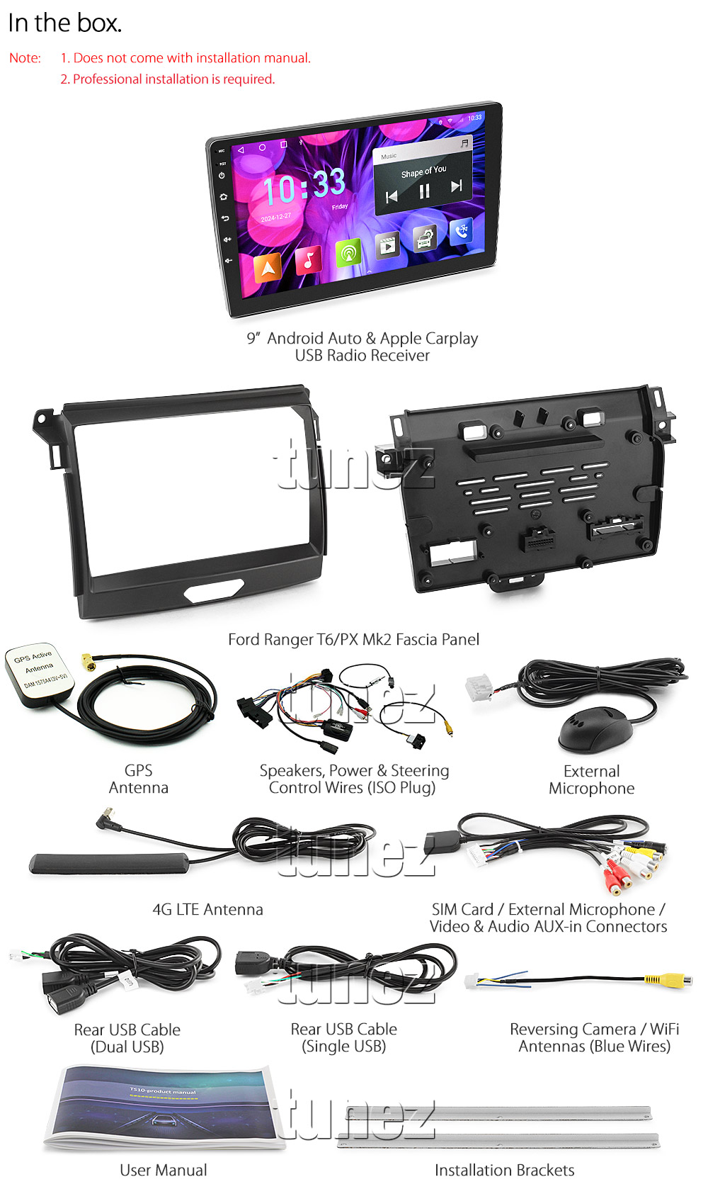 FRT601AND GPS Aftermarket Ford Ranger T6 PX Mk2 Mk 2 2015 2016 2017 2018 XL XLT XLS Wildtrak Limited2 Limited 2 large 9-inch 9