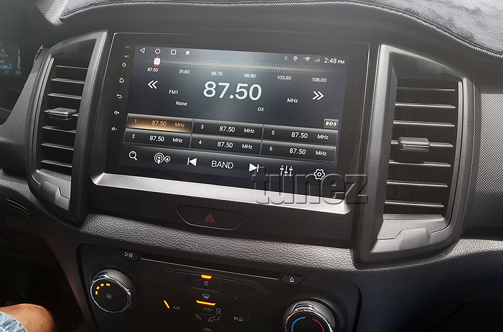 SRRFRT603AND GPS Aftermarket Ford Ranger T6 PX Mk2 Mk 2 Mk3 Mk 3 2015 2016 2017 2018 2019 XL XLT XLS Wildtrak Limited2 Limited 2 SYNC 3 large 9-inch 9' touchscreen Universal Double DIN Latest Australia UK European USA Apple CarPlay Android Auto 10 Car USB player radio stereo 4G LTE WiFi head unit details Aftermarket External and Internal Microphone Bluetooth Europe Sat Nav Navi Plug and Play ISO Plug Wiring Harness Matching Fascia Kit Facia Free Reversing Camera Album Art ID3 Tag RMVB MP3 MP4 AVI MKV Full High Definition FHD MyLink My Link 1080p DAB+ Digital Radio DAB + Connects2