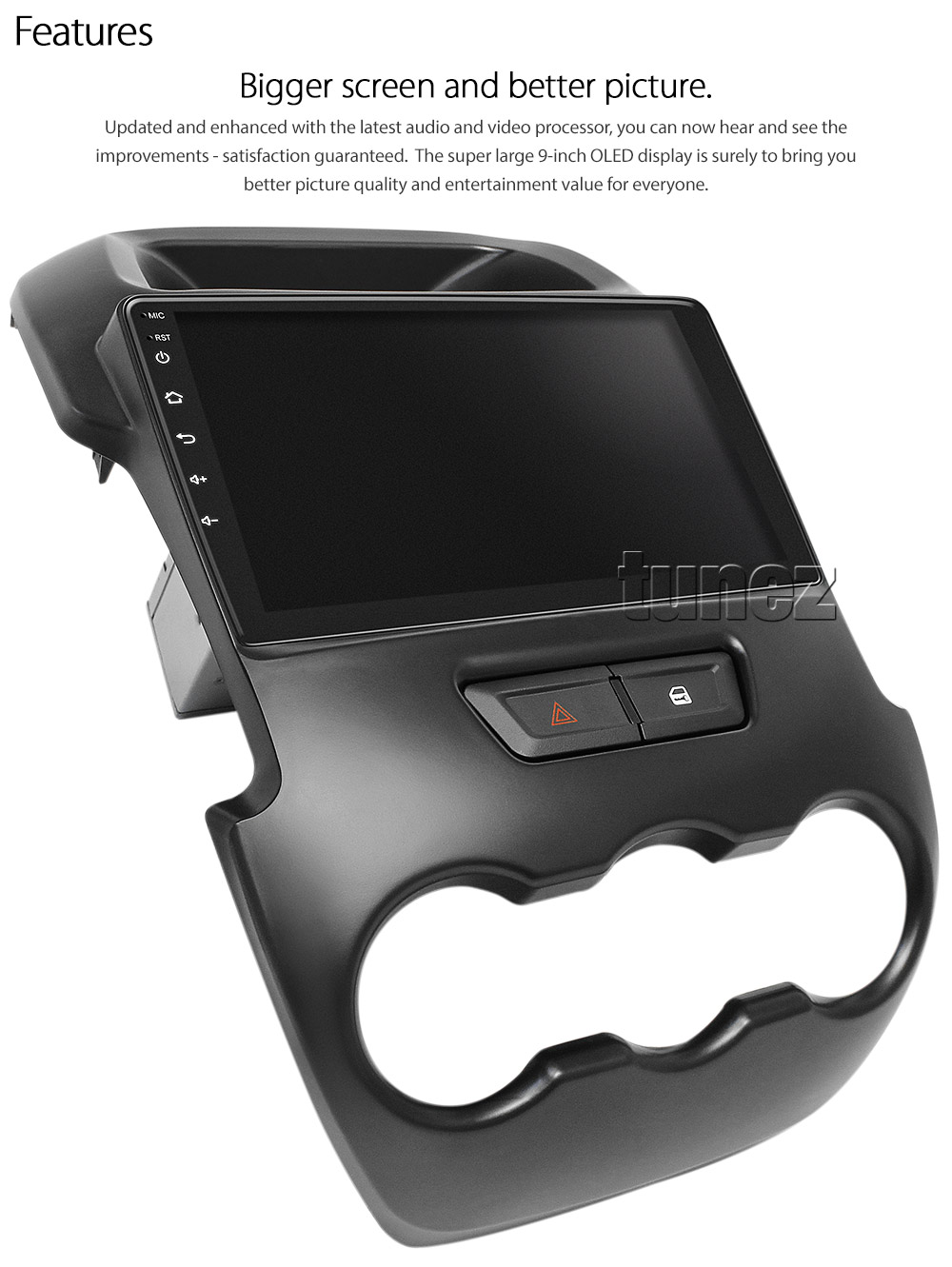FRT602AND GPS Aftermarket Ford Ranger T6 PX Mk1 Year 2011 2012 2013 2014 large 9-inch 9" touchscreen Universal Double DIN Latest Australia UK European USA Original CarPlay Android Auto 10 Car USB player radio stereo 4G LTE WiFi head unit details Aftermarket External and Internal Microphone Bluetooth Europe Sat Nav Navi Plug and Play ISO Plug Wiring Harness Matching Fascia Kit Facia Free Reversing Camera Album Art ID3 Tag RMVB MP3 MP4 AVI MKV Full High Definition FHD MyLink My Link 1080p DAB+ Digital Radio DAB + Connects2 CTSIZ001.2