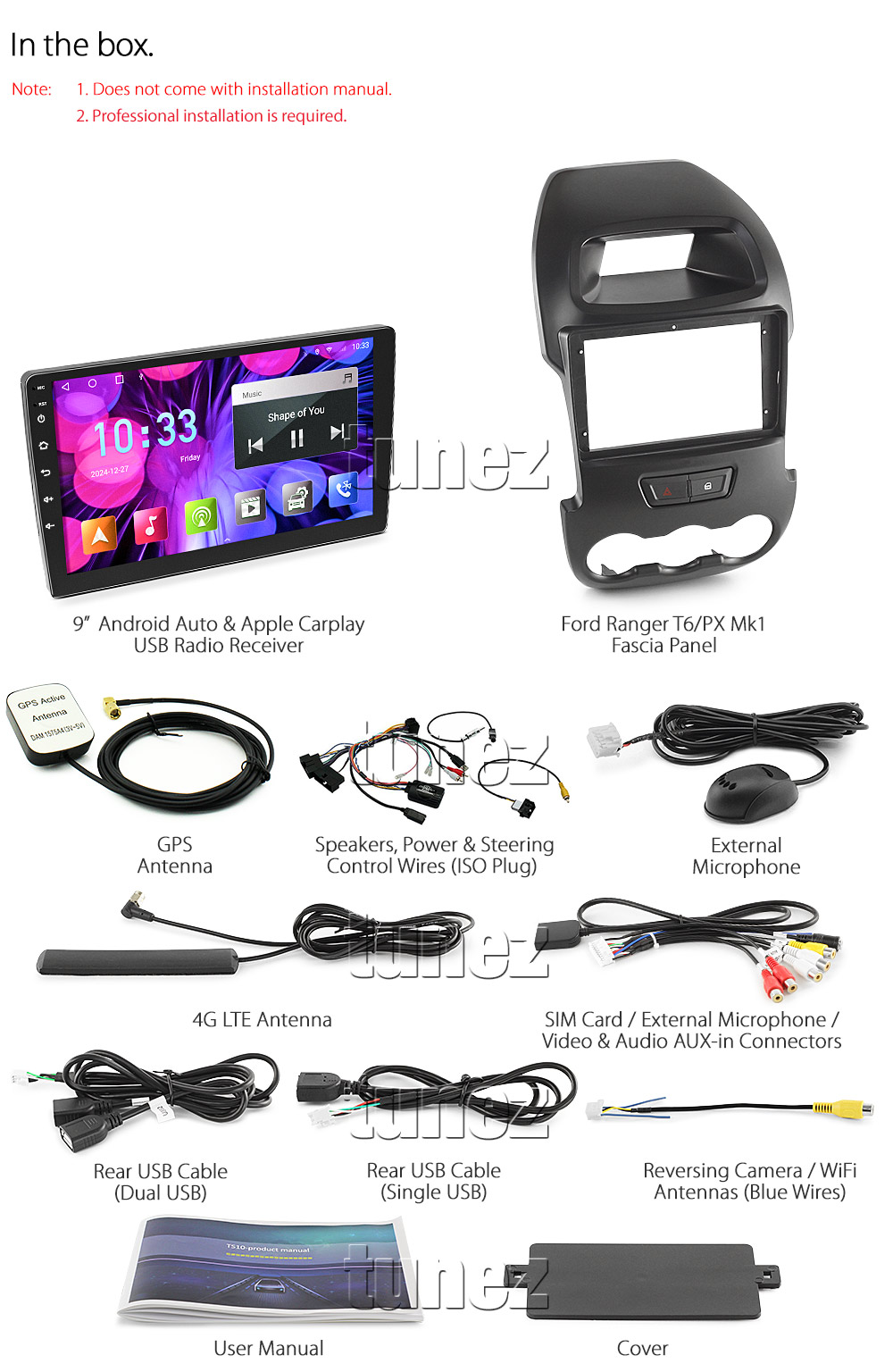 FRT602AND GPS Aftermarket Ford Ranger T6 PX Mk1 Year 2011 2012 2013 2014 large 9-inch 9" touchscreen Universal Double DIN Latest Australia UK European USA Original CarPlay Android Auto 10 Car USB player radio stereo 4G LTE WiFi head unit details Aftermarket External and Internal Microphone Bluetooth Europe Sat Nav Navi Plug and Play ISO Plug Wiring Harness Matching Fascia Kit Facia Free Reversing Camera Album Art ID3 Tag RMVB MP3 MP4 AVI MKV Full High Definition FHD MyLink My Link 1080p DAB+ Digital Radio DAB + Connects2 CTSIZ001.2