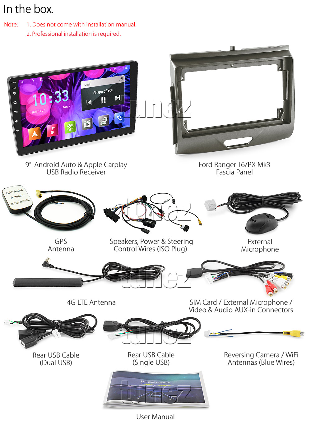 FRT603AND GPS Aftermarket Ford Ranger T6 PX Mk2 Mk 2 Mk3 Mk 3 2015 2016 2017 2018 2019 XL XLT XLS Wildtrak Limited2 Limited 2 SYNC 3 large 9-inch 9